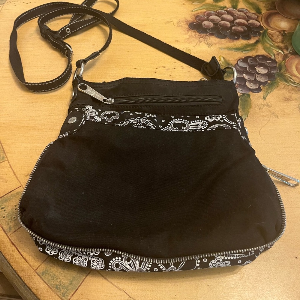 Thirty-One Black and White Crossbody Bag with Saddle Shape